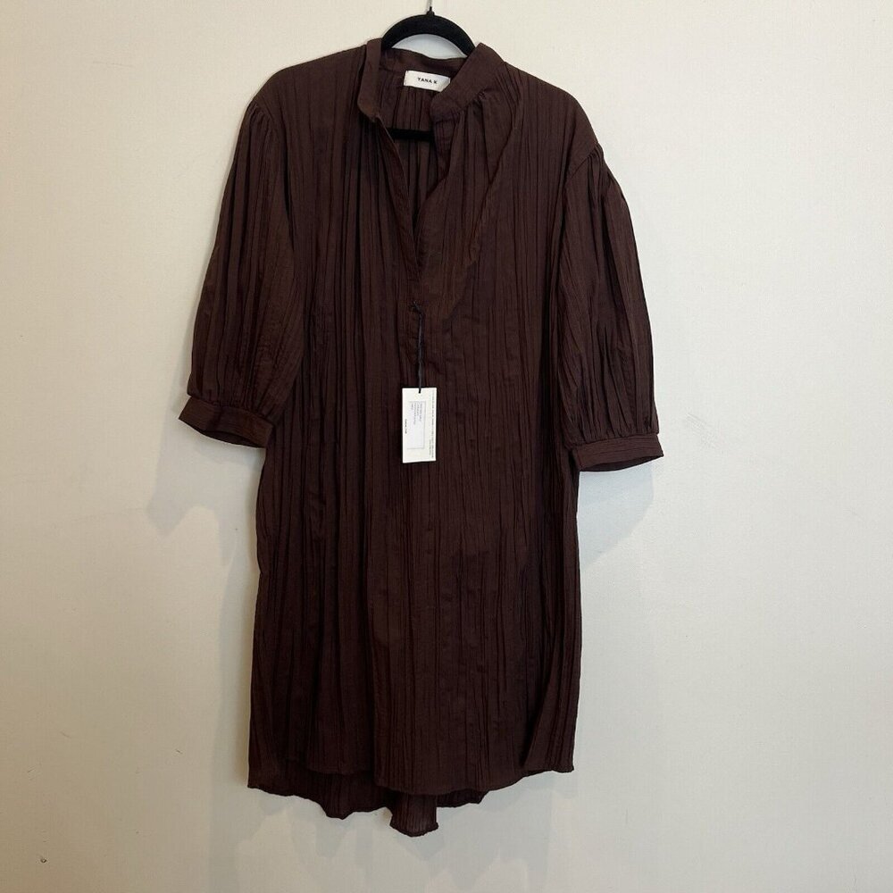 Yana K NWT Zane Dress Chocolate Brown Polyester Pleated L
